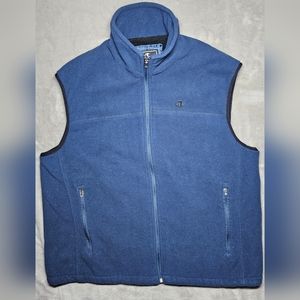 Champion vintage men's Sherpa lined full zip fleece vest XL Navy blue zip pocket